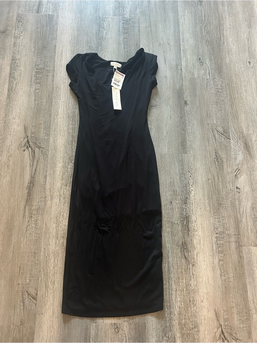 See You Monday Black Cap Sleeve V-Neck Midi Dress
